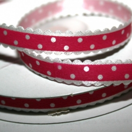 10mm breed fuchsia satijn polkadot lint met schulprandje p/m