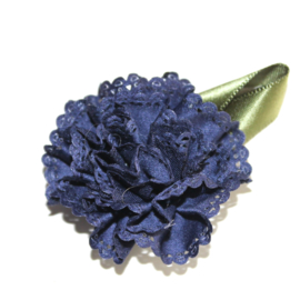 Broderie bloem navy met blad (5cm)