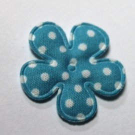 25mm polkadot bloem stof aqua blauw
