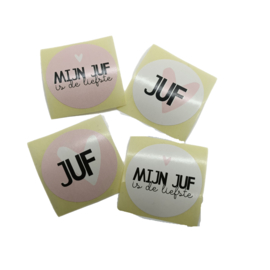 Stickers Juf asorti roze wit 4 stuks