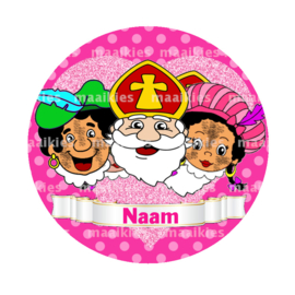 Naambutton sint en roetveegpietjes roze