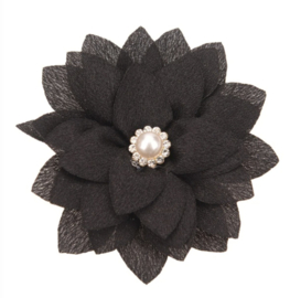 Chiffon bloem parel strass zwart
