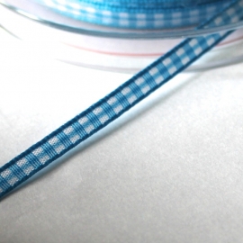 Felblauw Gingham Ruit band 4mm breed