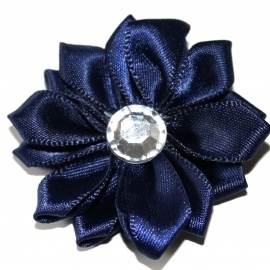 5cm satijn bloem strass navy