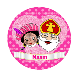 Naambutton roetveegpietje met sint roze