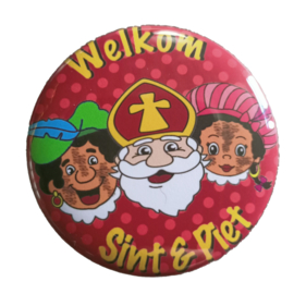 Button welkom sint en roetveegpieten rood