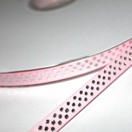 1m grosgrain roze met zilveren stippen