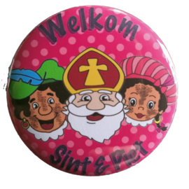 Button welkom sint en roetveegpieten roze