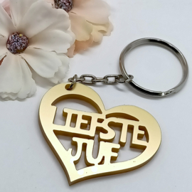 Sleutelhanger liefste juf metallic goud