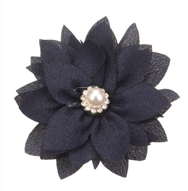 Chiffon bloem parel strass navy