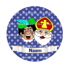 Naambutton sint en roetveegpiet blauw (56mm)