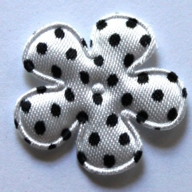 25mm bloem van satijn polkadot wit/zwart