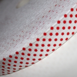 Haarband elastiek wit met rode polkadot 18mm breed
