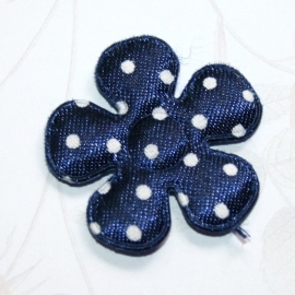 25mm NAVY POLKADOT BLOEMEN satijn