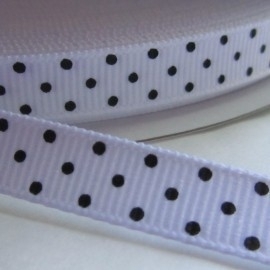 WIT grosgrain geweven band MET ZWART polkadot