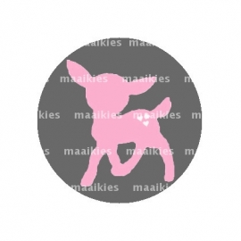 (FB439) donkergrijs hertje roze