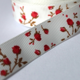 15mm breed ivoor grosgrain bloem rood