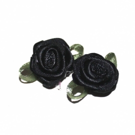 Super kwaliteit roosjes Zwart met blad 15mm