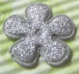 Glitter bloem zilver 25mm