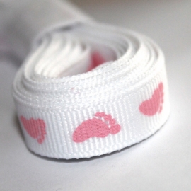 3m Grosgrain lint 10mm roze baby voetjes