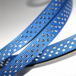 5m grosgrain royal blauw met zilveren stippen