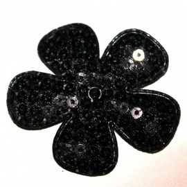 Zwarte pailetten bloem 47 mm