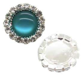 Strass flatback  teal blauw 16mm