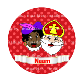 grote sint button rood (56mm) met naam