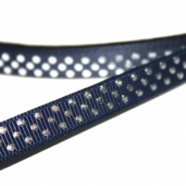 1m grosgrain navy met zilveren stippen