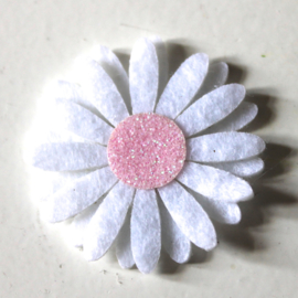 Daisy flower vilt wit/roze