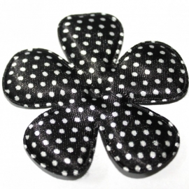 65mm polkadot satijn bloem zwart