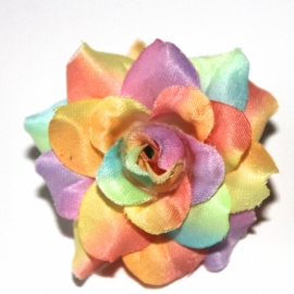 Stoffen roos met steel 4cm rainbow pastel
