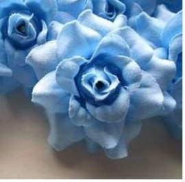 Stoffen roos met steel 4cm blauw