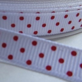 WIT grosgrain geweven band MET ROOD polkadot  5m