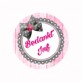 (FB601) BEDANKT JUF grijs roze strik