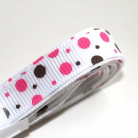 4m wit grosgrain met felroze bruine dot