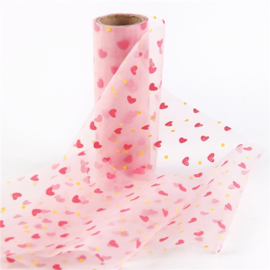 roze tule roze hartjes gele stip (12cm breed)