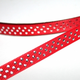 5m grosgrain rood met zilveren stippen