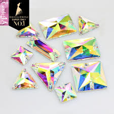 Sew on glas Crystal AB vierkant middel groot