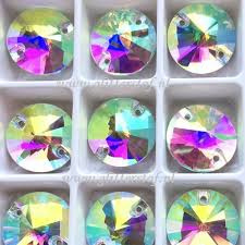 Sew on glas rond spits middel Crystal AB