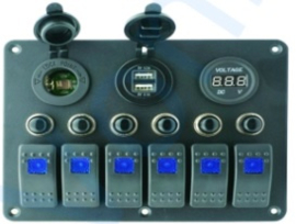 Dashboard | Paneel | 6 x Schakelaars | 12 V | 2 x USB | Voltmeter
