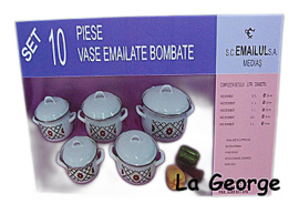Set 10 piese vase emailate bombate + capace