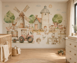 Wandvullend behang boerderij kinderkamer