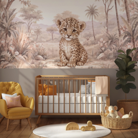 Safari Blossom Luipaard Behang   – Lambrisering