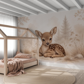 Lief Hertje in het Bos – Neutraal Woodland Behang voor de baby- of kinderkamer
