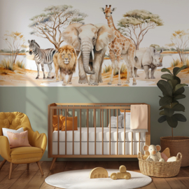 Safari behang kinderkamer  – Lambrisering - Salie Groen