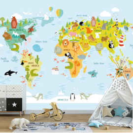 Behang voor de kinderkamer wereldkaart