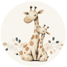 Muurcirkel  Giraffe Hug  – In Neutrale Kleuren