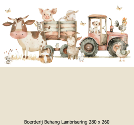 Boerderij behang kinderkamer - Lambrisering - Naturel Beige