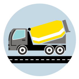 Jongenskamer muurcirkel voertuigen cementwagen geel